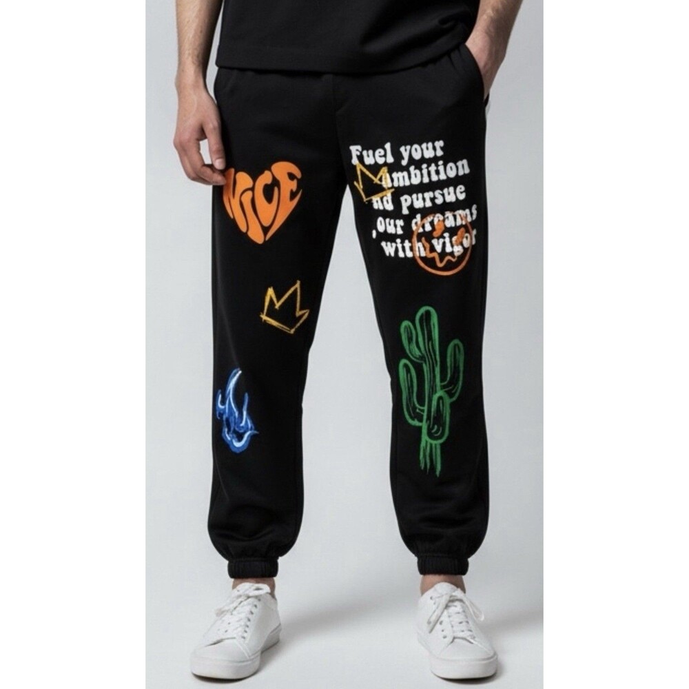 Black Youth Jogger with Multicolor Graphic Print Size 13Y